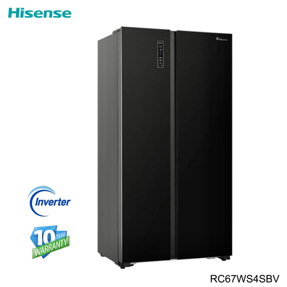 Hisense Rc67ws4sbv 564 Litres Inverter Black Glass Finish Side By Side Frost Free Refrigerator 3871